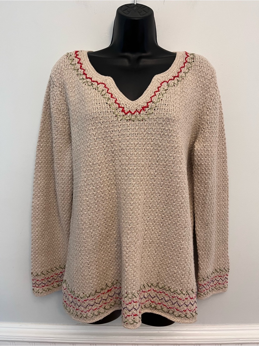 Vintage Christopher & Banks Hand Embroidered Pullover V-Neck Sweater, Size XL